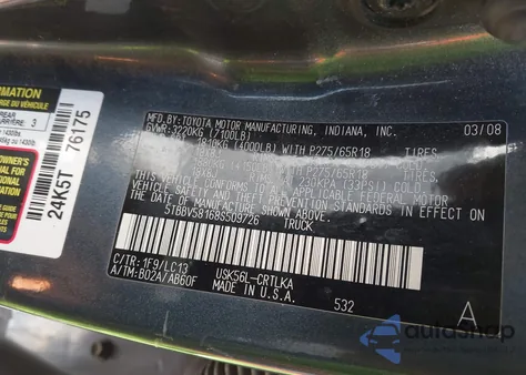 2008 Toyota Tundra Limited 5.7L V8 из США, поврежденный, VIN 5TBBV58168S509726